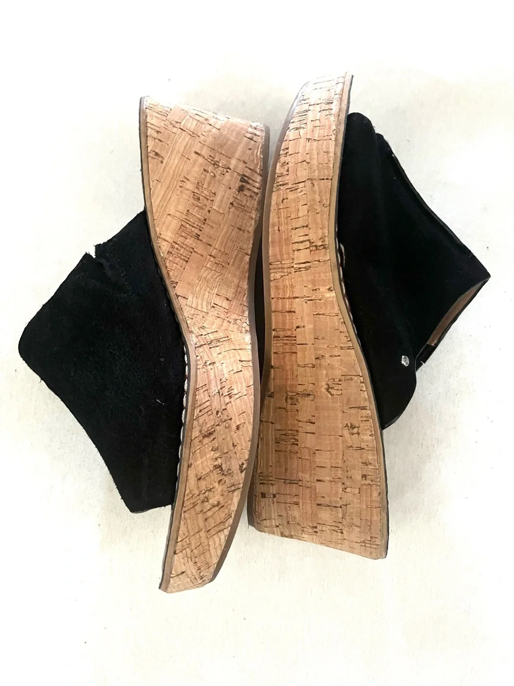 Sam Edelman Black Suede Cork Wedge Slides